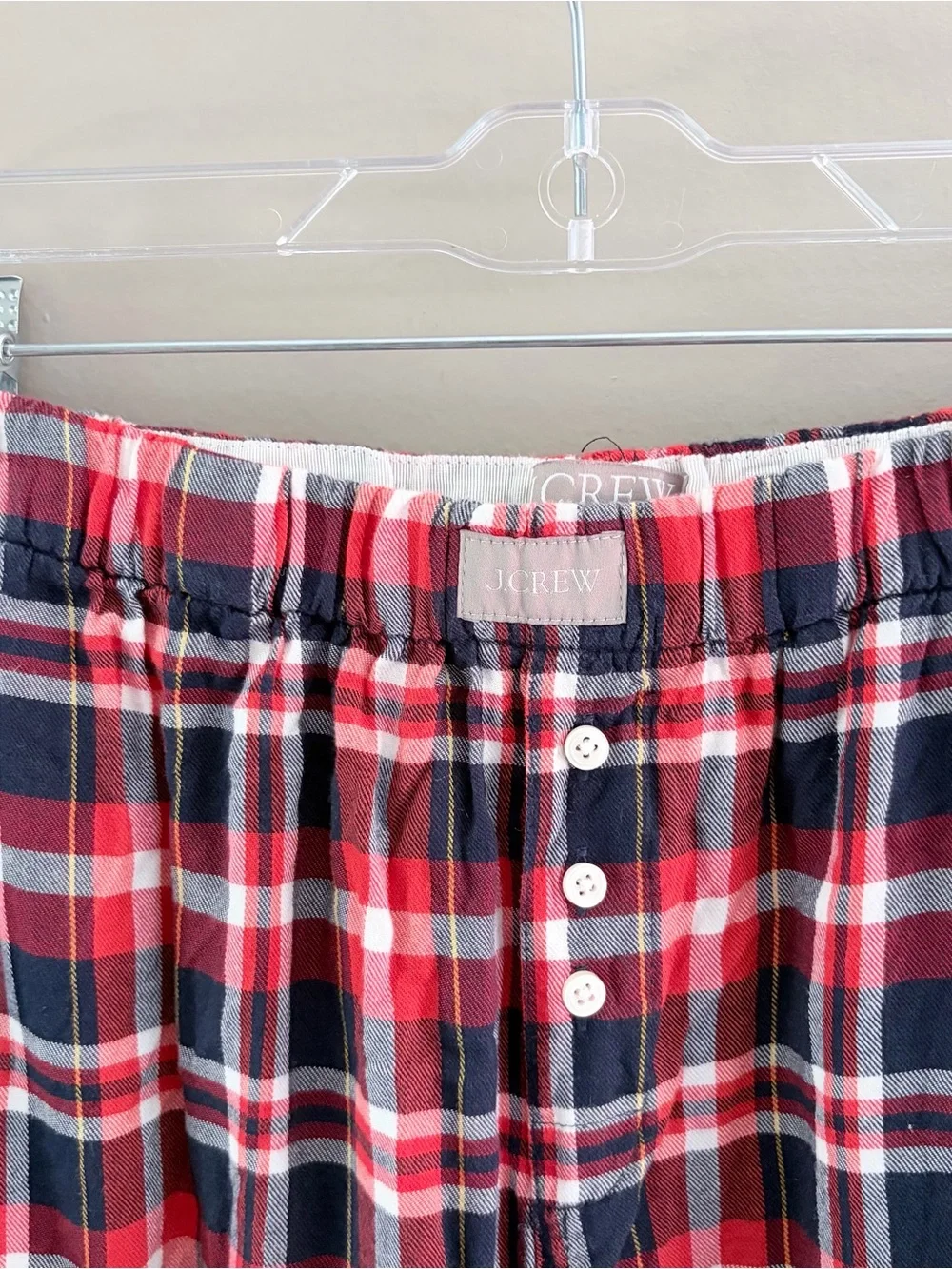 J.Crew Plaid Pajama Flannel Set Women Small Red Navy Blue Cotton NWOT